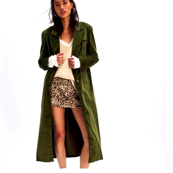 Free People Green Quilted Long Blazer with Stand-Up Collar - Picture 2 of 3